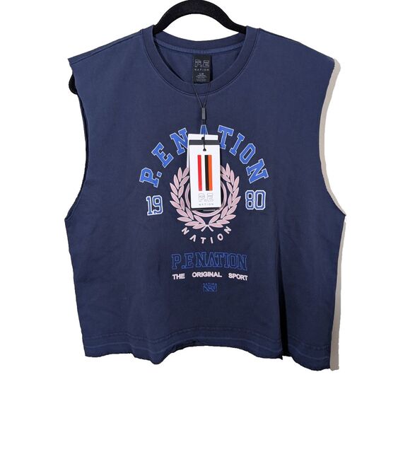 P.E Nation Tops - P.E Nation Women OVERLAND TANK IN PEACOAT Boxy Relaxed Fit Organic Cotton Large